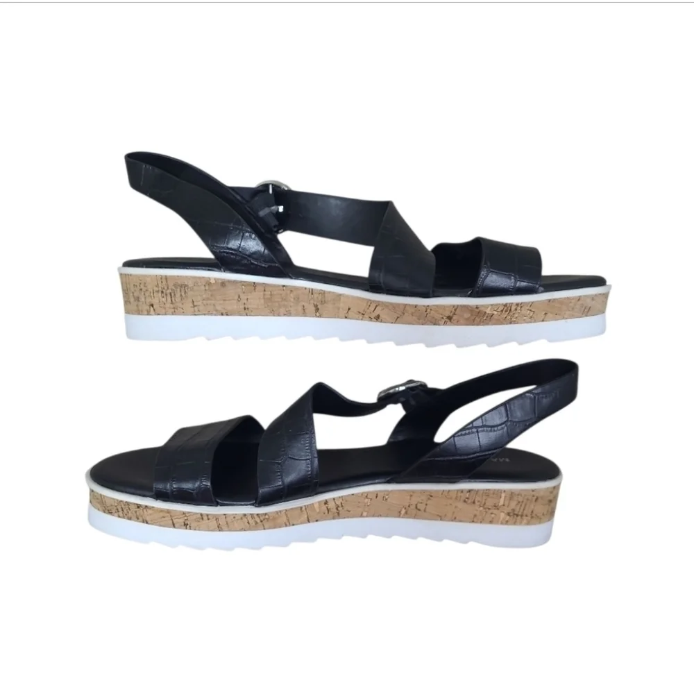 Marc Fisher Grandie Wedge Sandal Black Croc Print Size 9.5 M - Picture 2 of 11